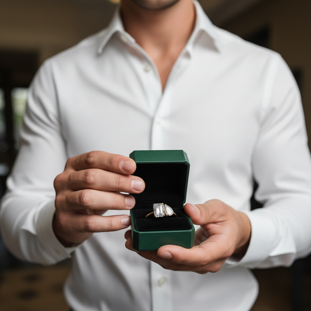 2.8 Ctw Emerald & Pear Cut Diamond OptionEngagement Ring - Evani Naomi Jewelry