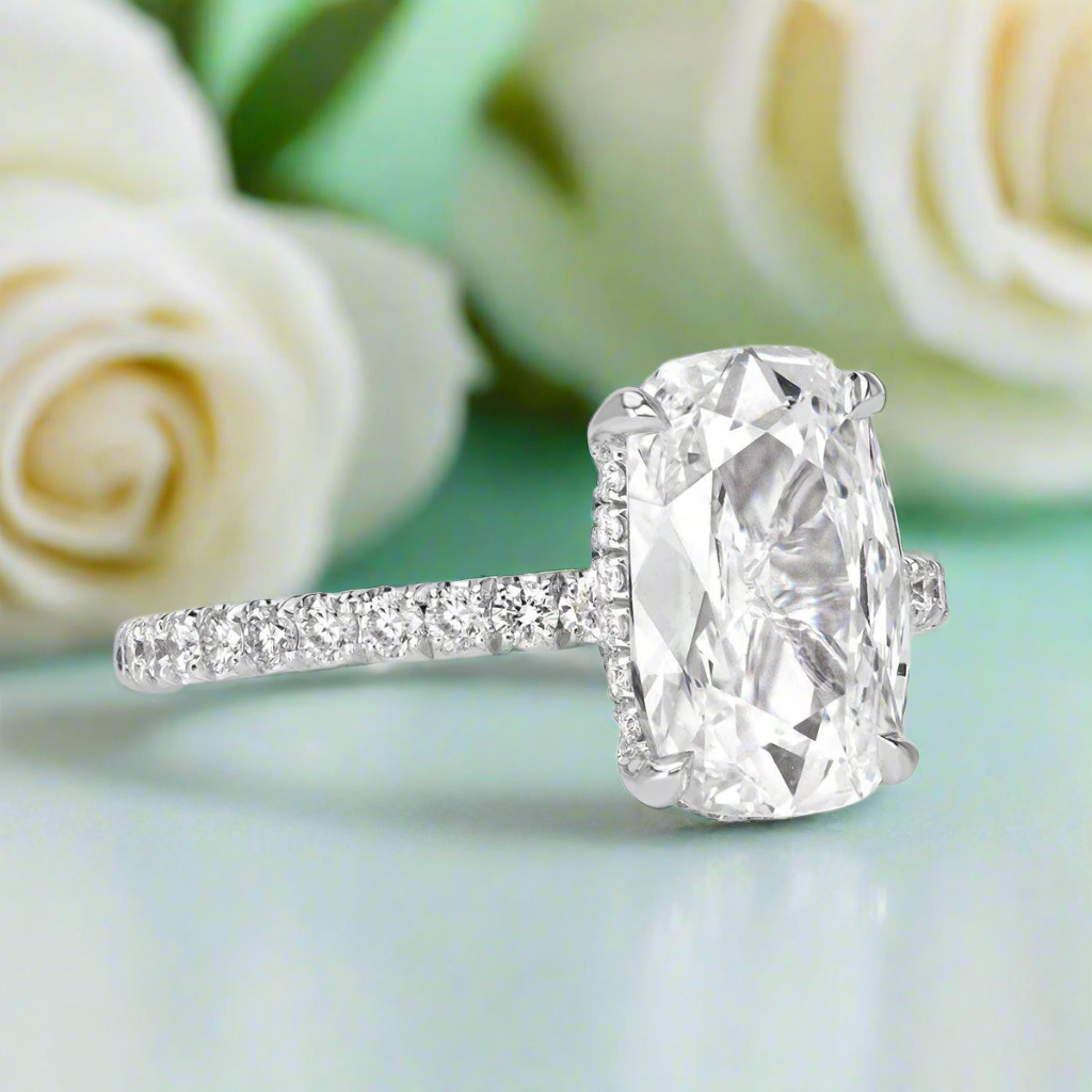 2.90 Ct Old Mine Cut Diamond 14K White Gold Engagement Ring - Evani Naomi Jewelry
