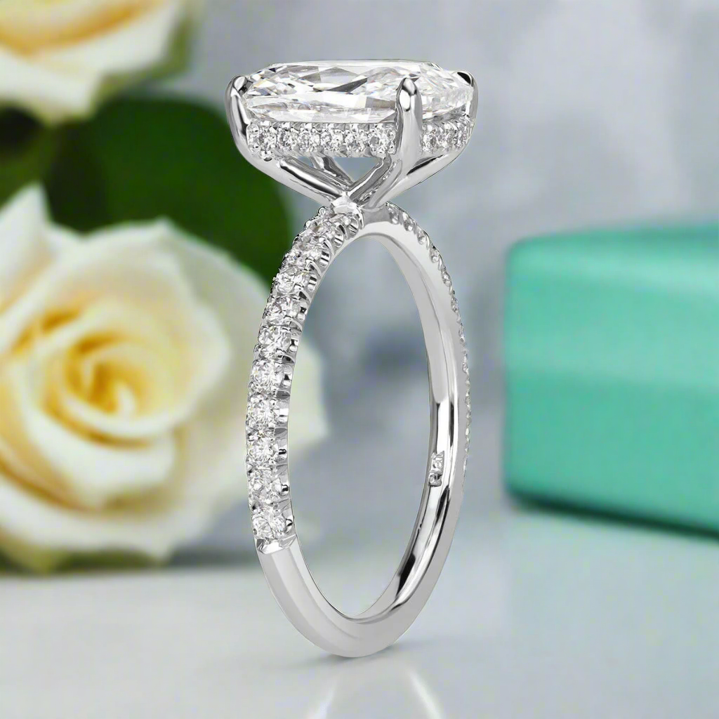 2.90 Ct Old Mine Cut Diamond 14K White Gold Engagement Ring - Evani Naomi Jewelry