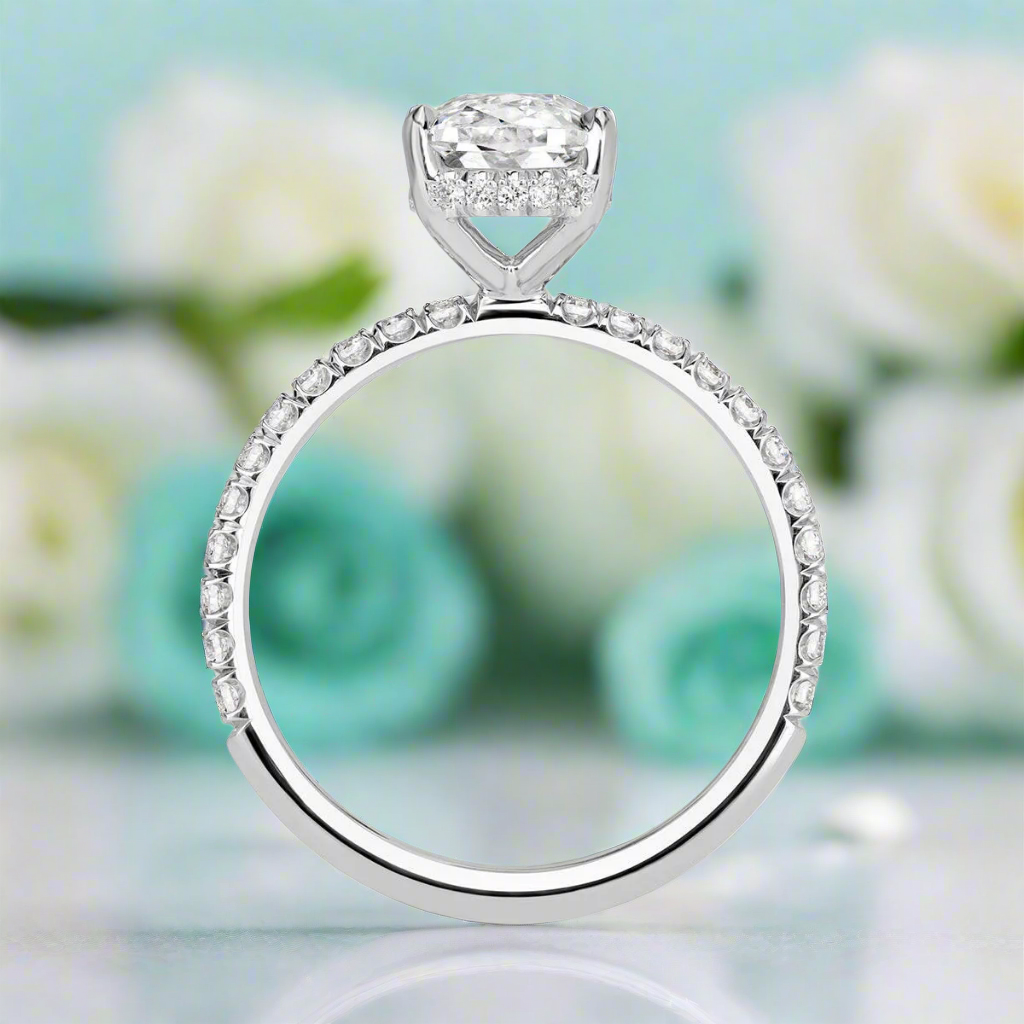 2.90 Ct Old Mine Cut Diamond 14K White Gold Engagement Ring - Evani Naomi Jewelry