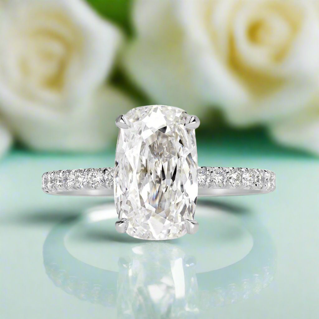 2.90 Ct Old Mine Cut Diamond 14K White Gold Engagement Ring - Evani Naomi Jewelry
