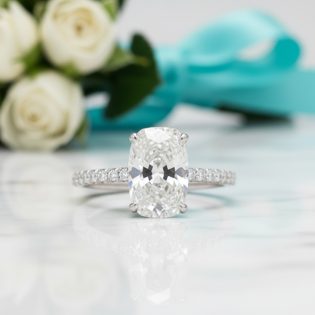 2.90 Ct Old Mine Cut Diamond 14K White Gold Engagement Ring-Evani Jewelry
