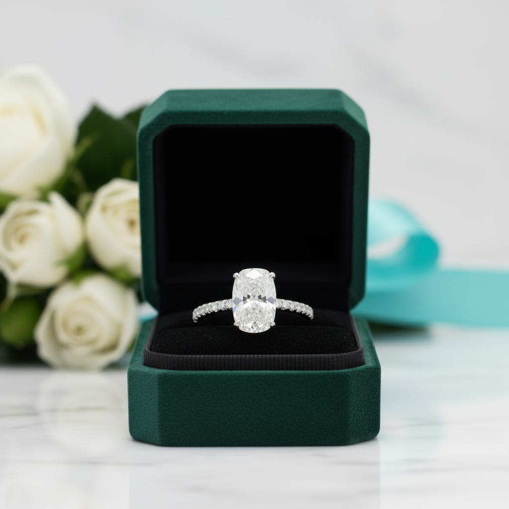 2.90 Ct Old Mine Cut Diamond Option 14K White Gold Engagement Ring - Evani Naomi Jewelry