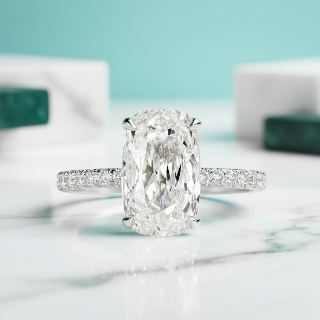 2.90 Ct Old Mine Cut Diamond Option14K White Gold Engagement Ring