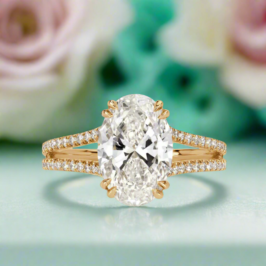 2.90 Ct Oval Cut Diamond Split Shank Engagement Ring-Evani Naomi Jewelry