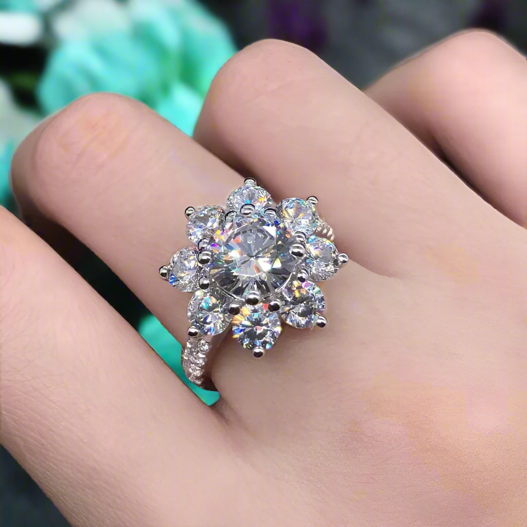 2ct 8mm Sun Flower Diamond Engagement Ring-Evani Naomi Jewelry
