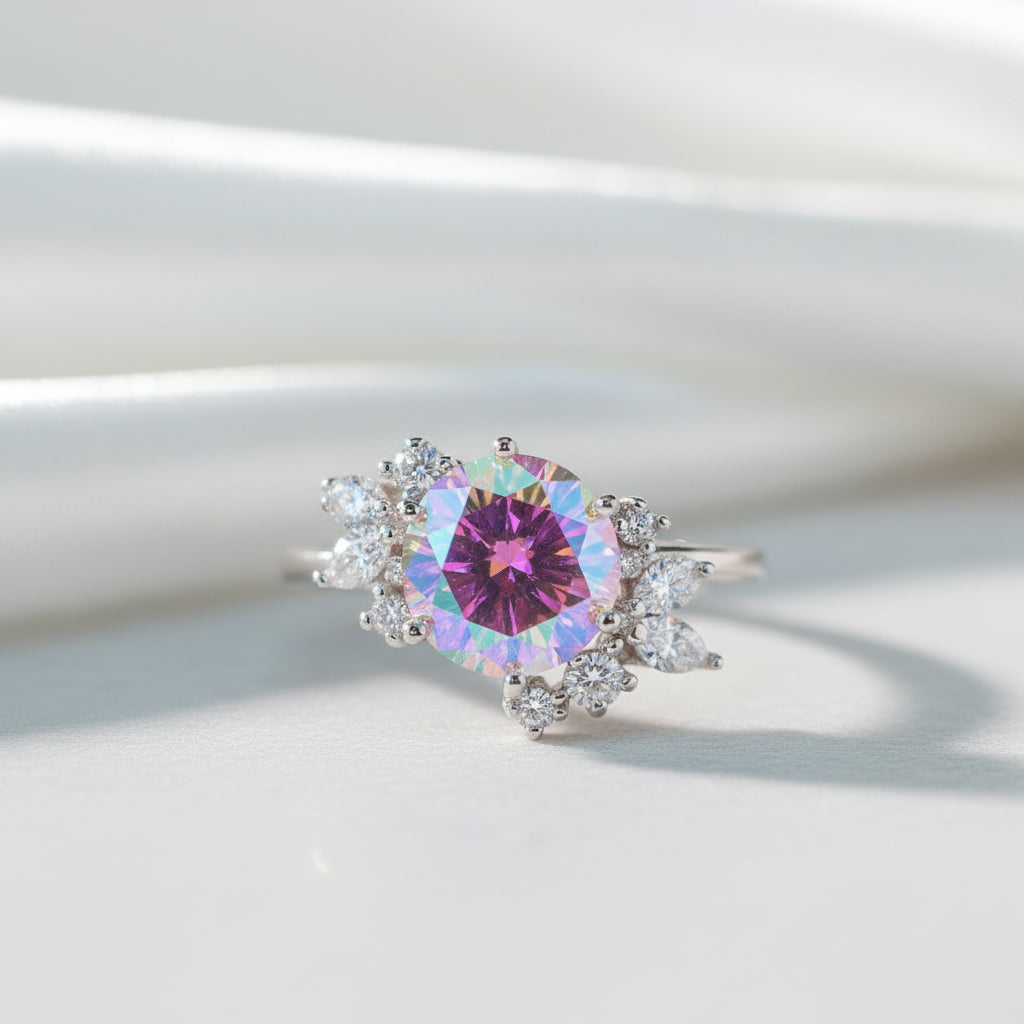 2ct VVS1 Round Cut Rainbow Diamond Engagement Ring-Evani Jewelry