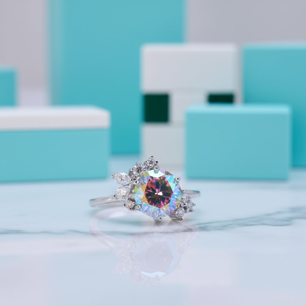 2ct VVS1 Round Cut Rainbow Diamond Engagement Ring-Evani Jewelry