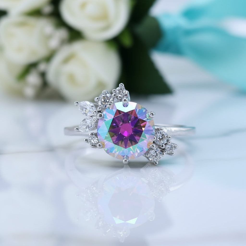 2ct VVS1 Round Cut Rainbow Diamond Engagement Ring-Evani Jewelry
