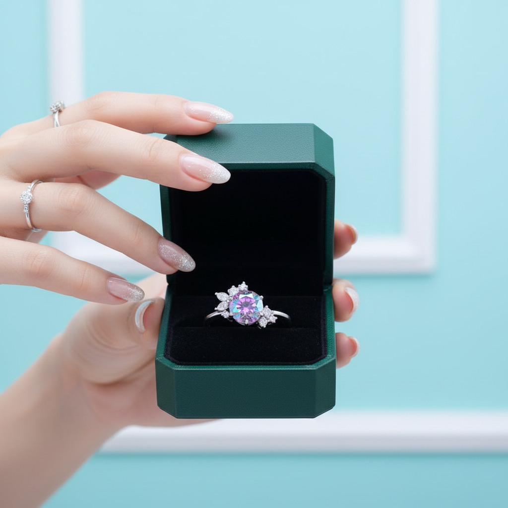 2ct VVS1 Round Cut Rainbow Diamond Option Engagement Ring - Evani Naomi Jewelry