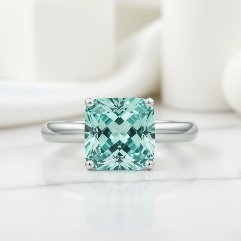 3.0 Ct Princess Cut Aquamarine Classic Solitaire Engagement Ring-Evani Jewelry