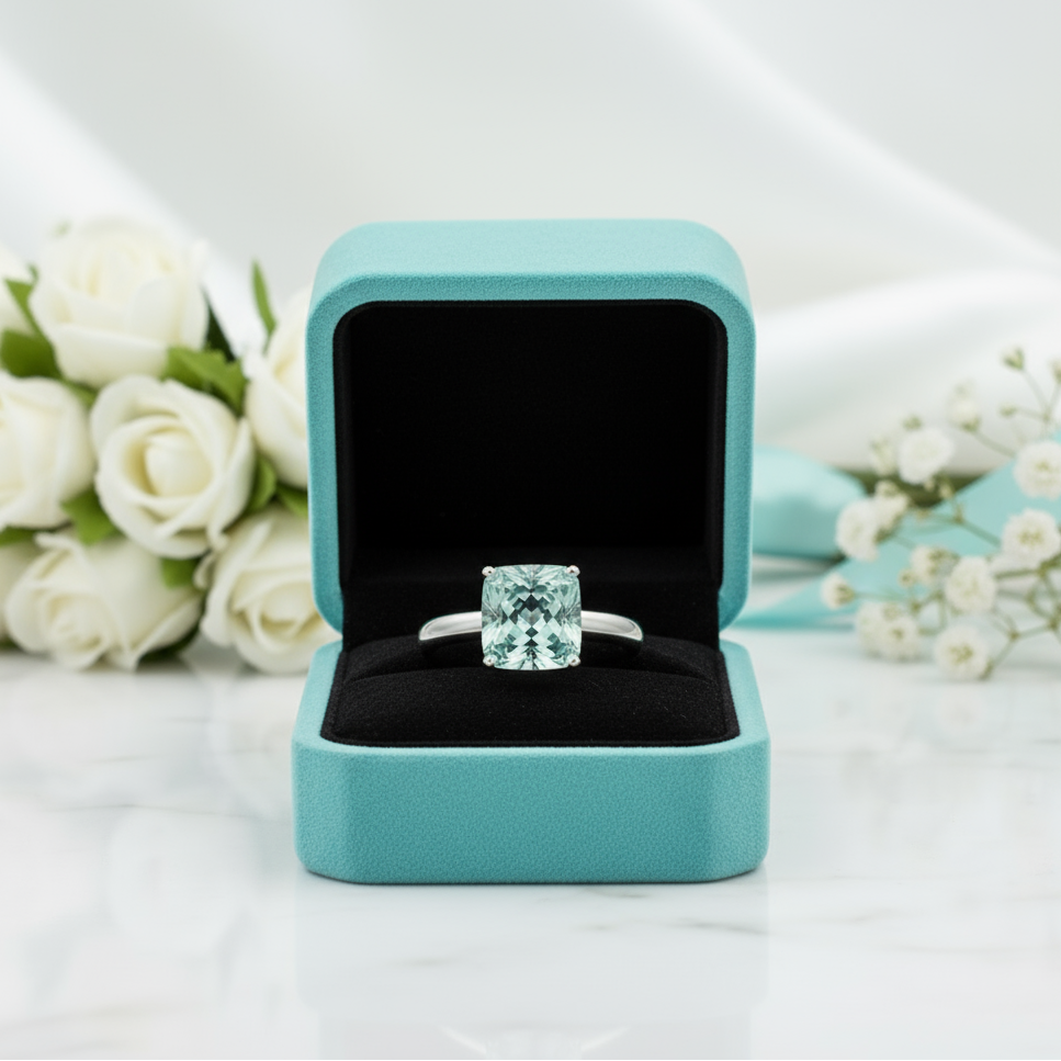 3.0 Ct Princess Cut Aquamarine Classic Solitaire Engagement Ring-Evani Jewelry