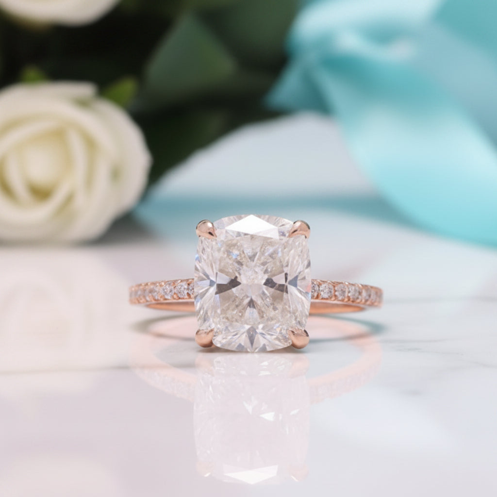 3.0 Ct Cushion Cut 14k Gold Engagement Ring-Evani Jewelry
