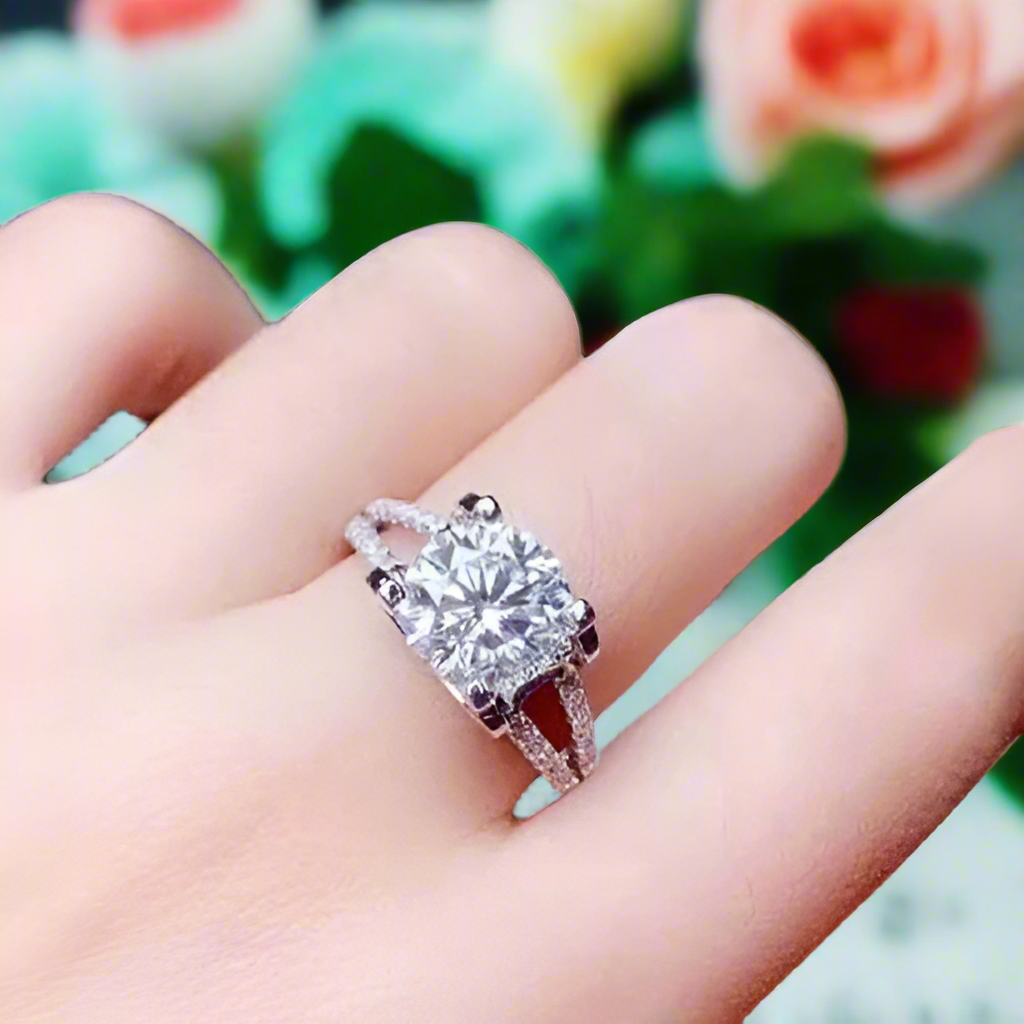 3.0 Ct Diamond Split Shank Engagement Ring-Evani Jewelry