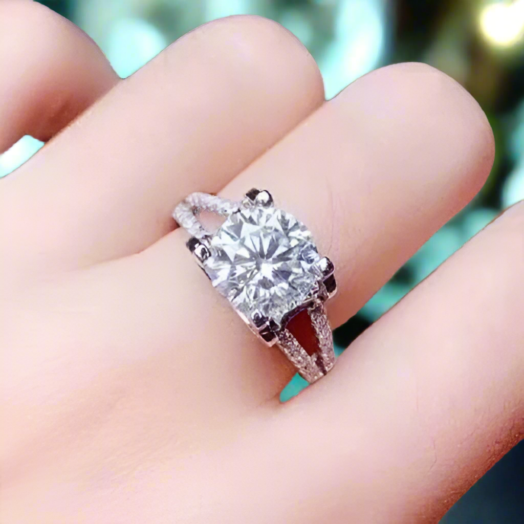 3.0 Ct Diamond Split Shank Engagement Ring-Evani Jewelry
