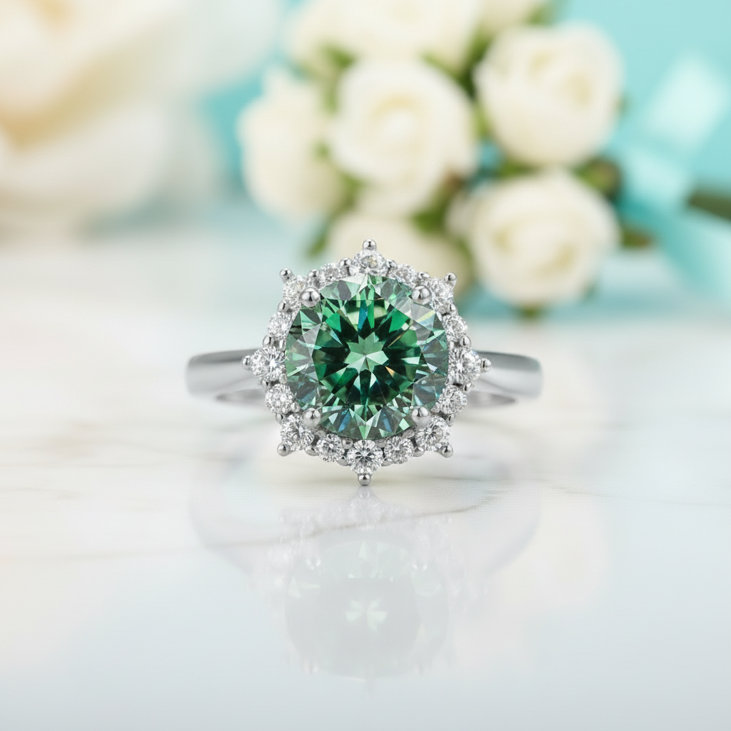 3.0 Ct Flower Shaped Peridot Engagement Ring-Evani Jewelry