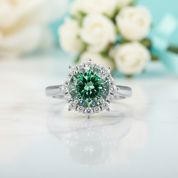 3.0 Ct Flower Shaped Peridot Engagement Ring-Evani Jewelry