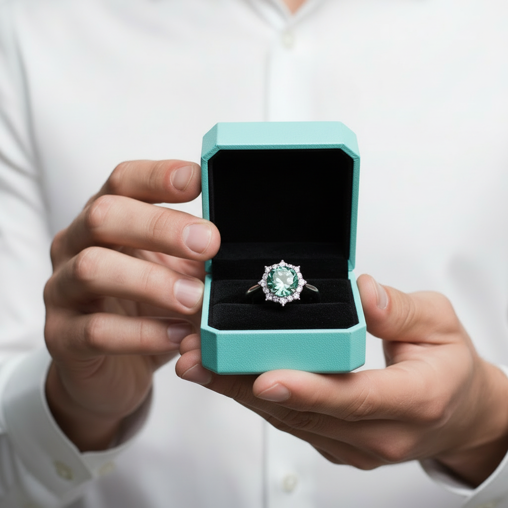 3.0 Ct Flower Shaped Peridot Engagement Ring-Evani Jewelry