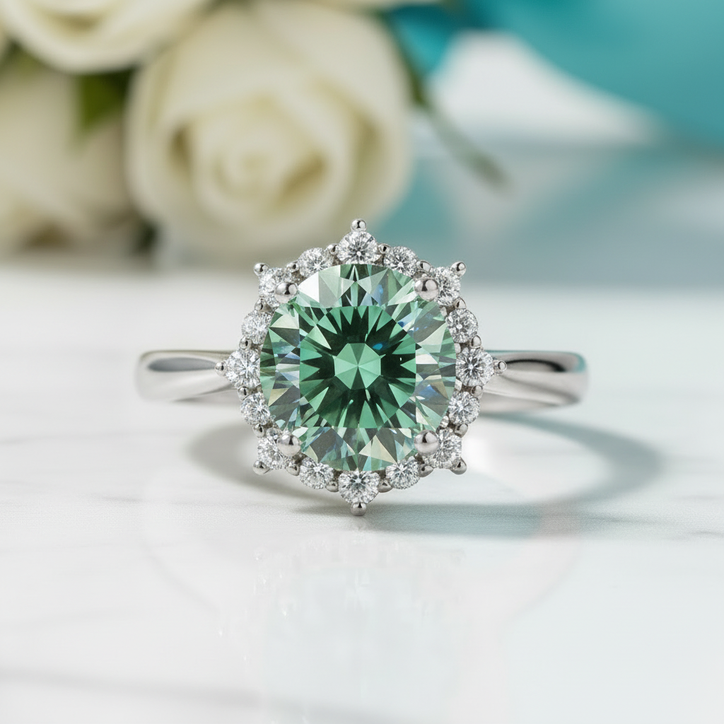 3.0 Ct Flower Shaped Peridot Birthstone Engagement Ring - Evani Naomi Jewelry