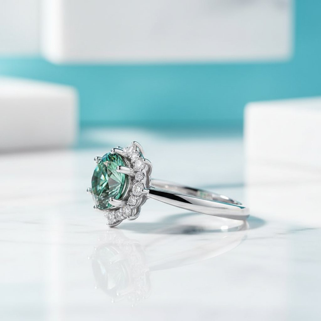 3.0 Ct Flower Shaped Peridot Engagement Ring-Evani Jewelry