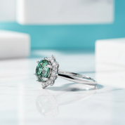 3.0 Ct Flower Shaped Peridot Engagement Ring-Evani Jewelry