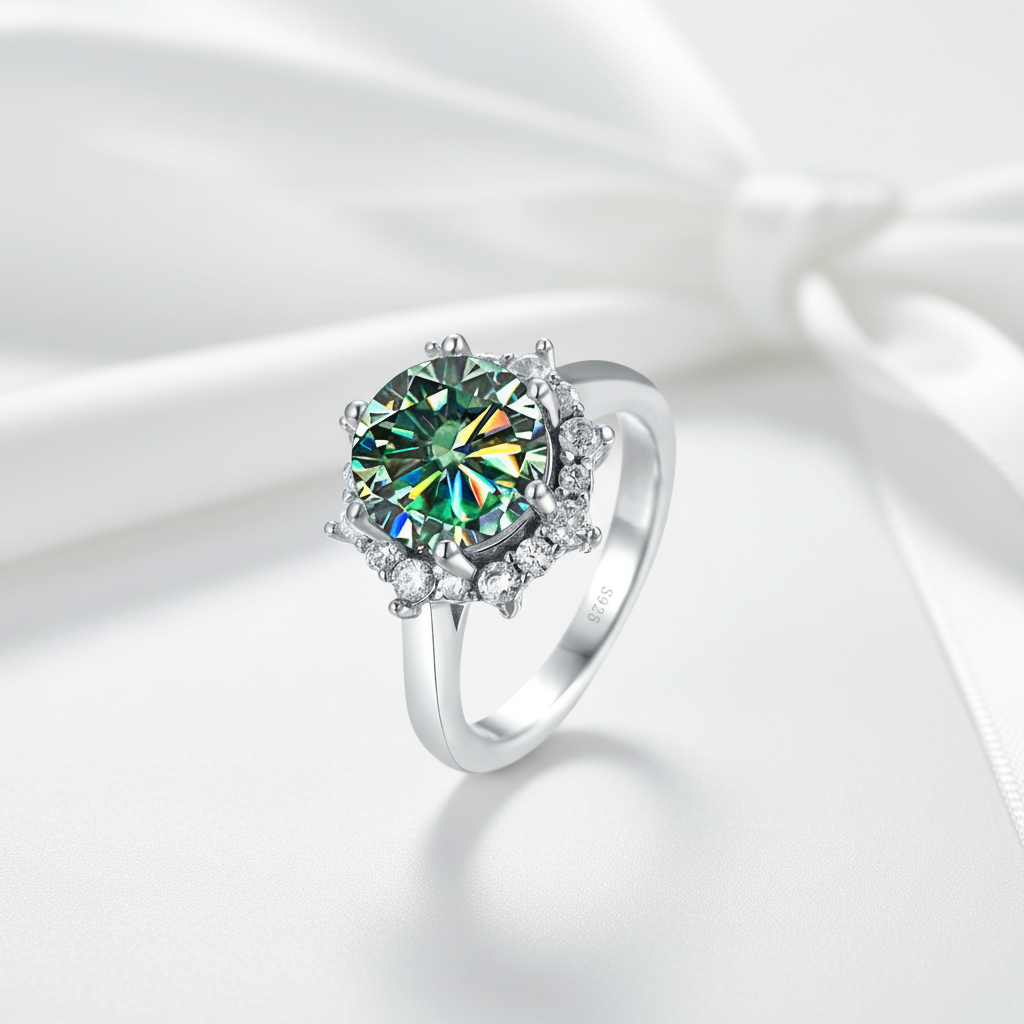 3.0 Ct Flower Shaped Peridot Engagement Ring-Evani Jewelry