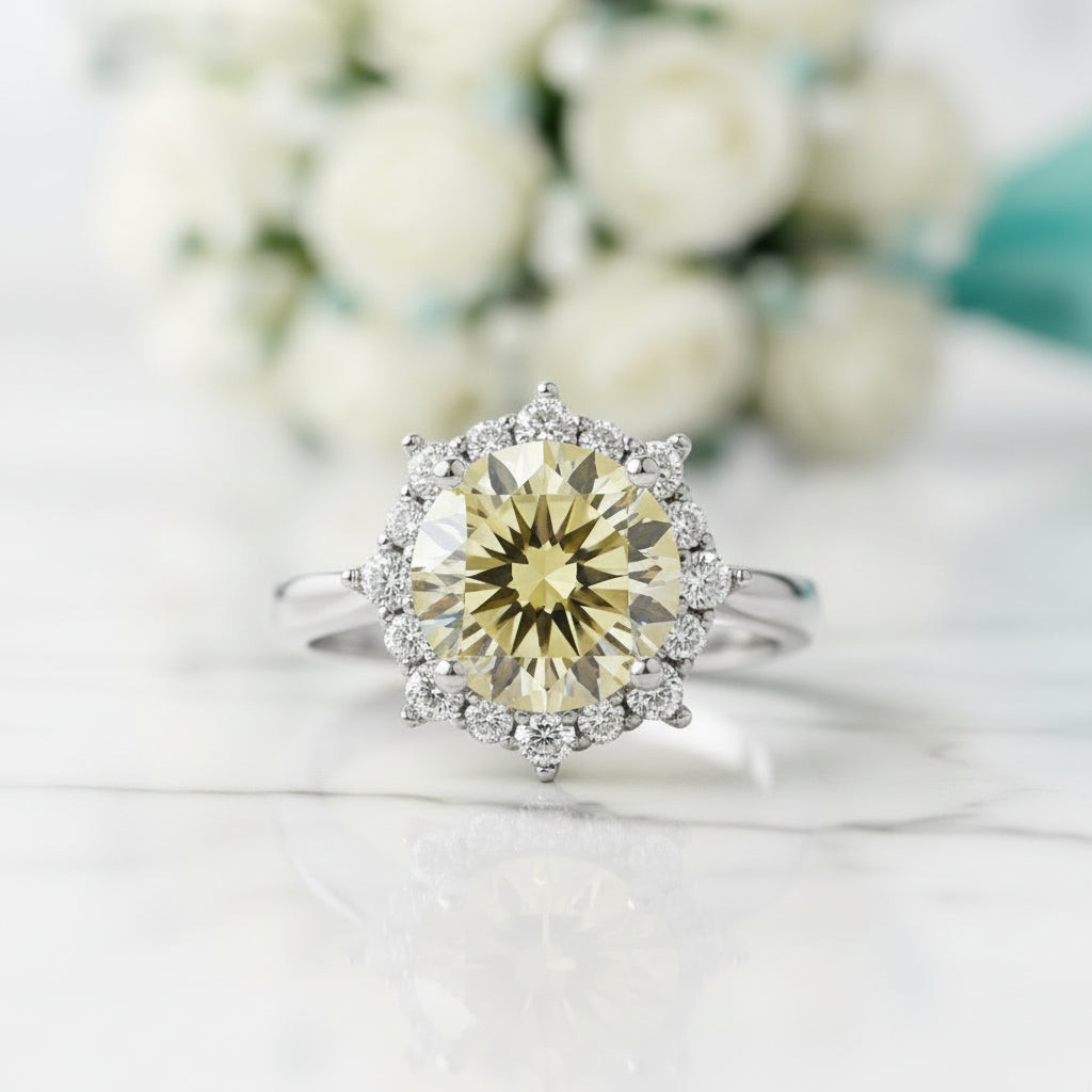 3.0 Ct Flower Shaped Topaz and Citrine Diamond Engagement Ring-Evani Jewelry