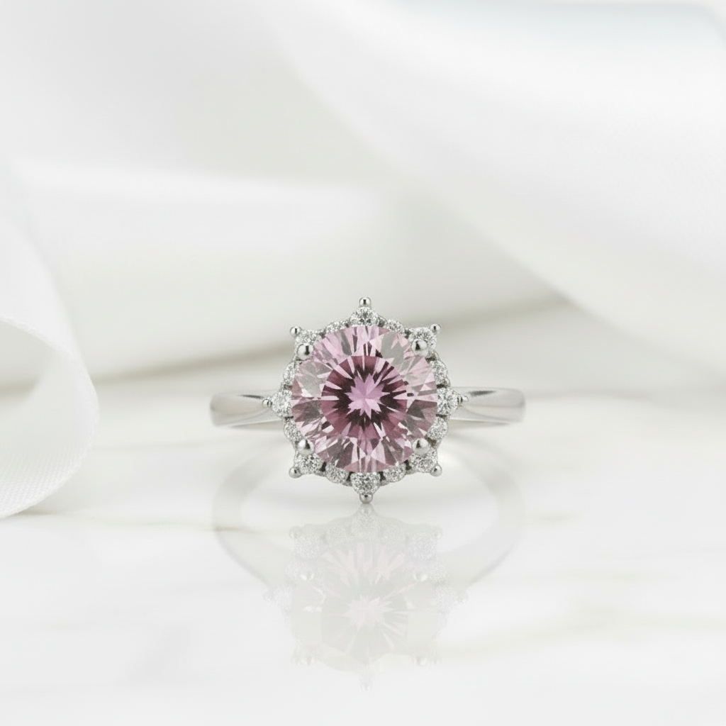 3.0 Ct Flower Shaped Tourmaline Birthstone Engagement Ring