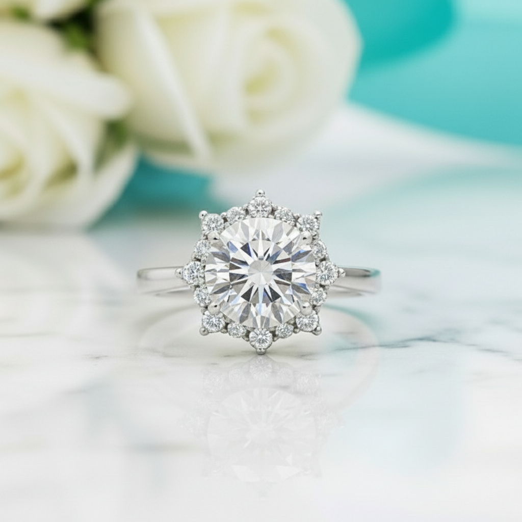 3.0 Ct Flower Shaped Diamond Birthstone Engagement Ring-Evani Jewelry