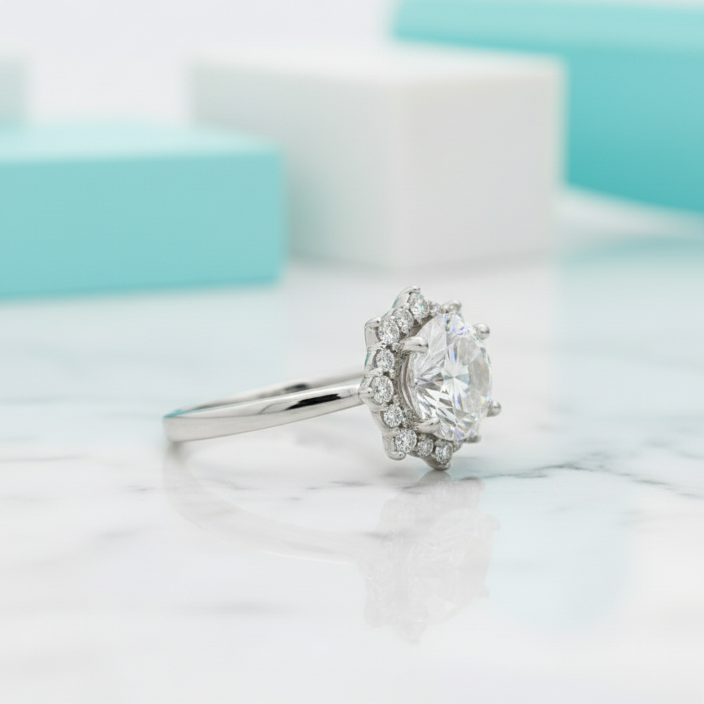 3.0 Ct Flower Shaped Diamond Birthstone Engagement Ring-Evani Jewelry