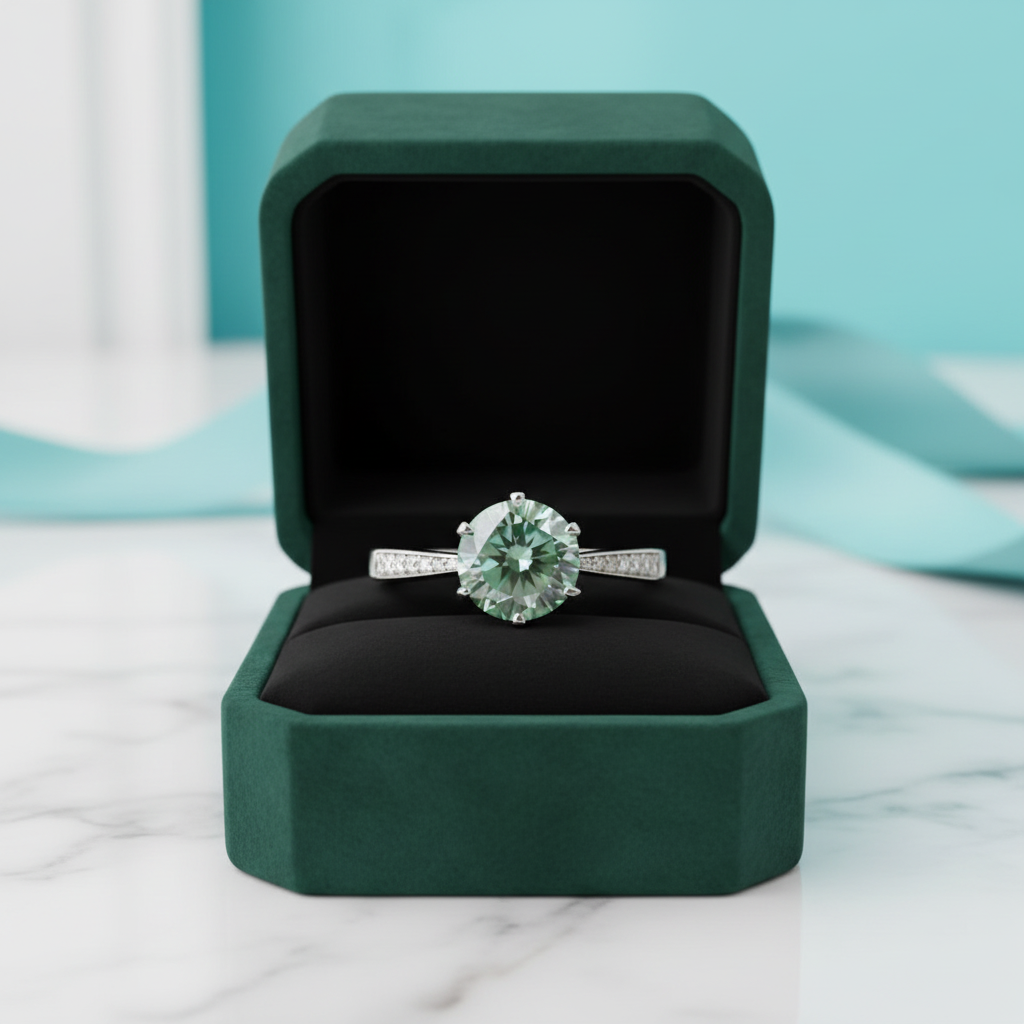 3.0 Ct Green Round Cut Diamond Option Engagement Ring - Evani Naomi Jewelry