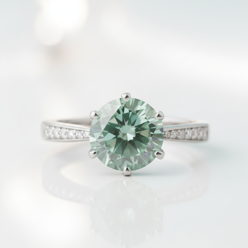 3.0 Ct Green Round Cut Diamond Option Engagement Ring - Evani Naomi Jewelry