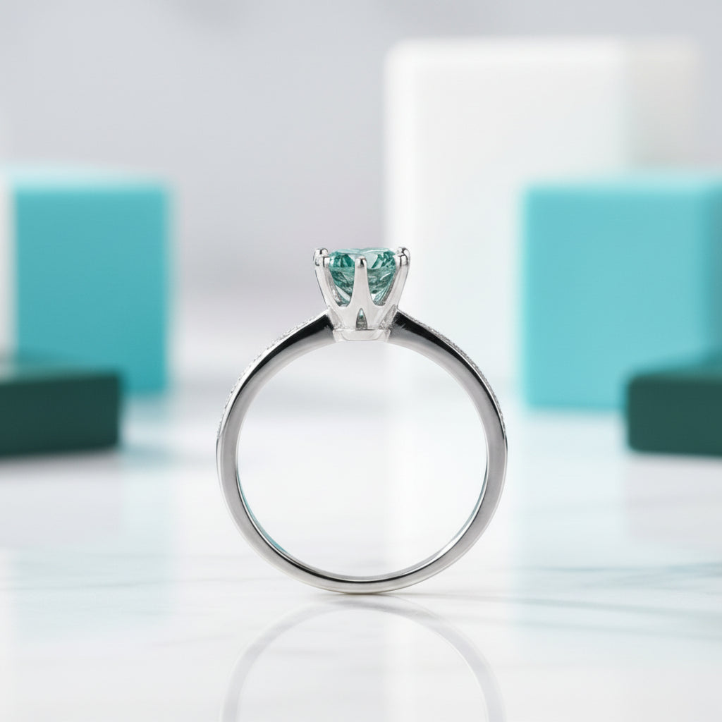 3.0 Ct Green Round Cut Diamond Engagement Ring-Evani Jewelry