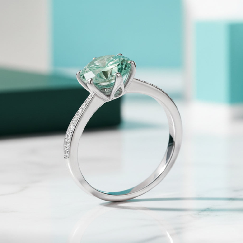 3.0 Ct Green Round Cut Diamond Engagement Ring-Evani Jewelry