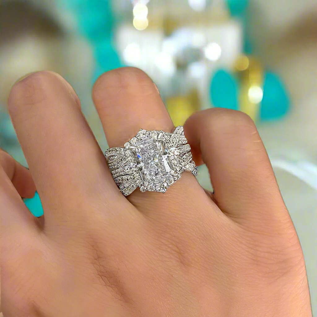 3.0 Ct Halo Radiant Cut Insert Ring Set-Evani Naomi Jewelry