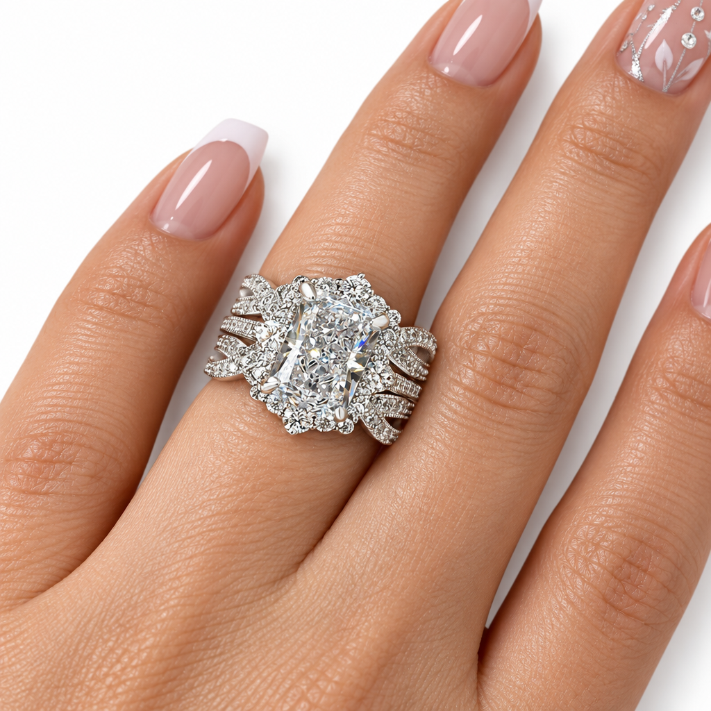 3.0 Ct Halo Radiant Cut Insert Ring Set-Evani Jewelry