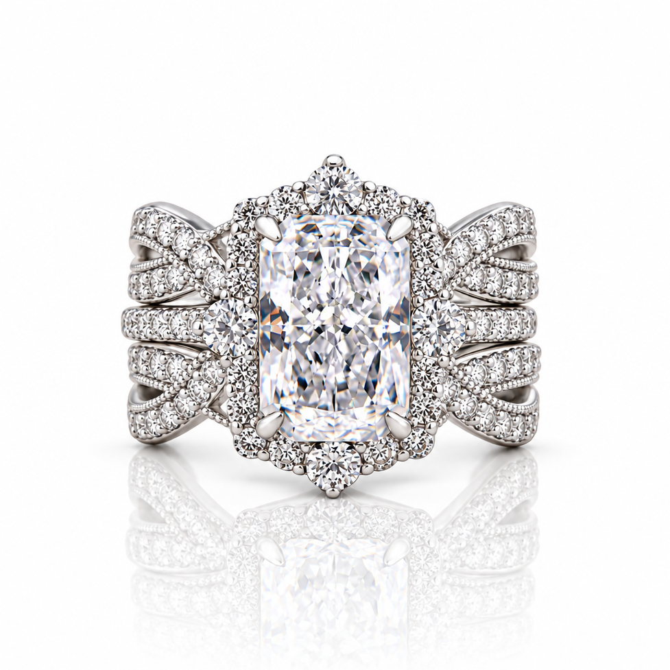 3.0 Ct Halo Radiant Cut Insert Ring Set-Evani Jewelry