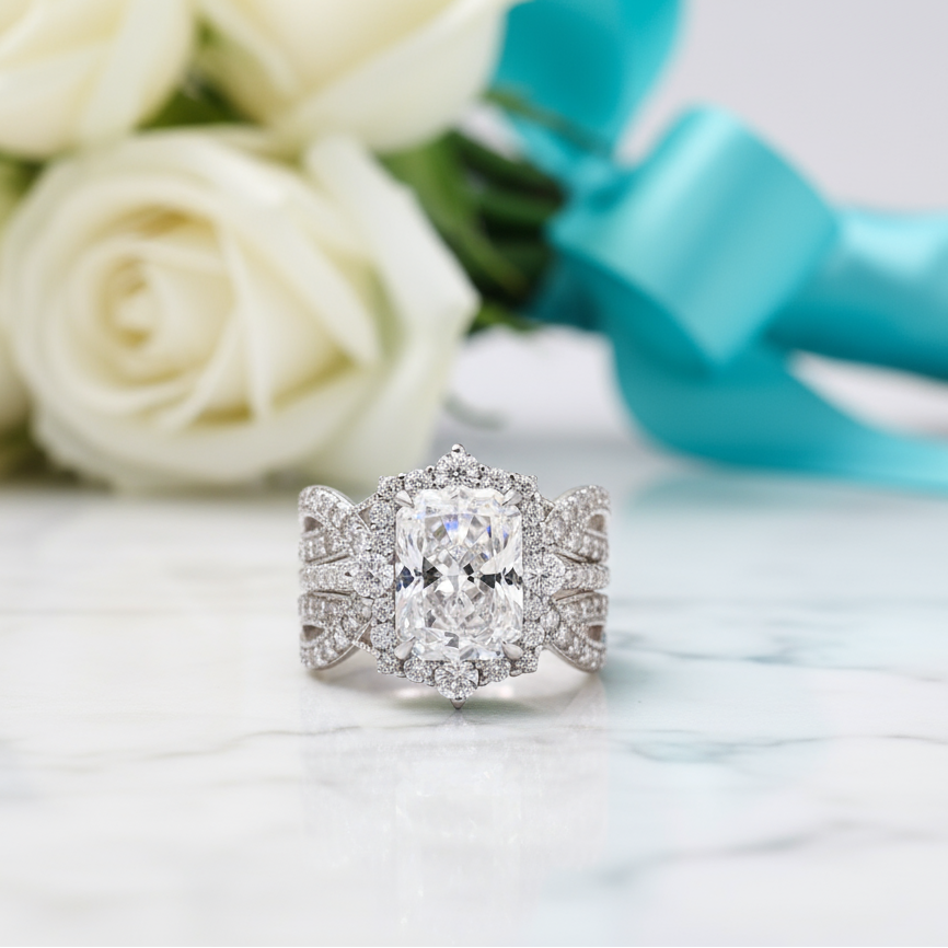 3.0 Ct Halo Radiant Cut Insert Ring Set-Evani Jewelry