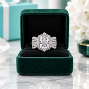 3.0 Ct Halo Radiant Cut Insert Ring Set