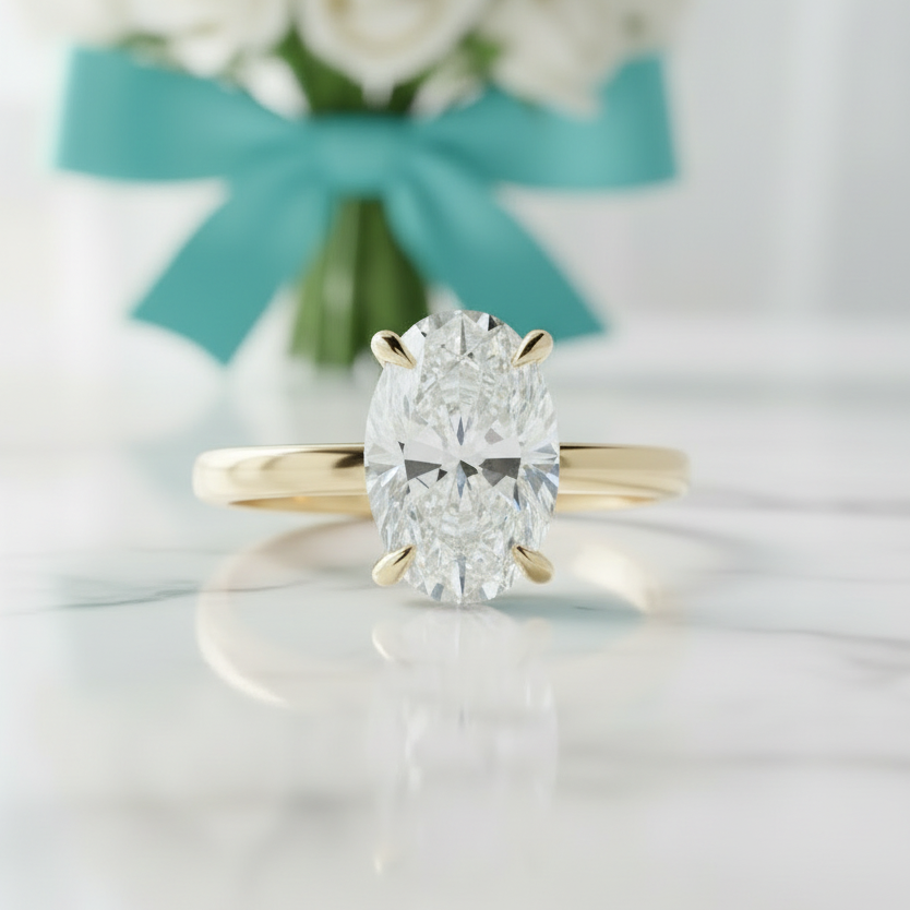 3.0 Ct Oval Cut Diamond Birthstone Engagement Ring-Evani Jewelry