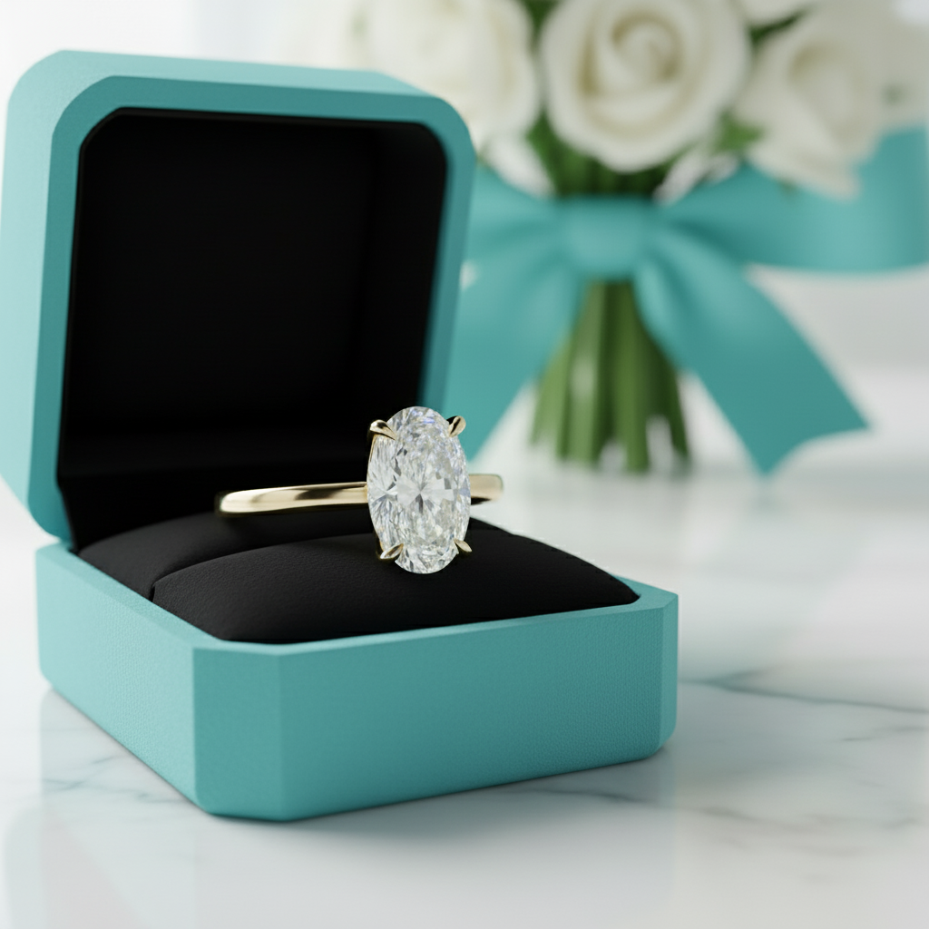 3.0 Ct Oval Cut Diamond Birthstone Engagement Ring-Evani Jewelry