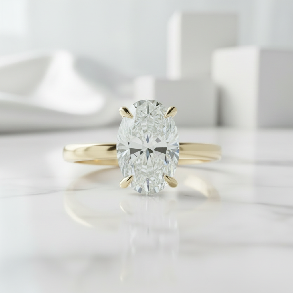 3.0 Ct Oval Cut Diamond Birthstone Engagement Ring-Evani Jewelry