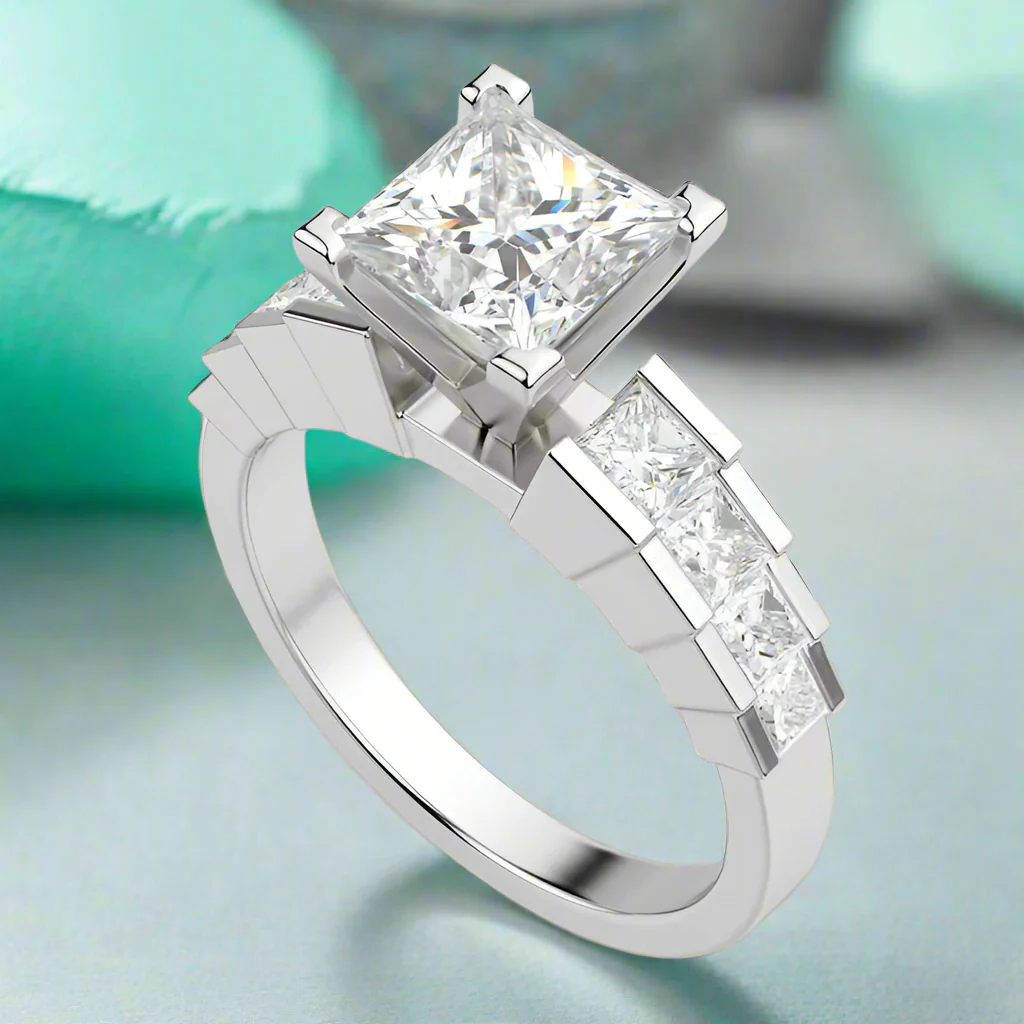 3.0 Ct Princess Cut Diamond Channel Setting Engagement Ring-Evani Naomi Jewelry
