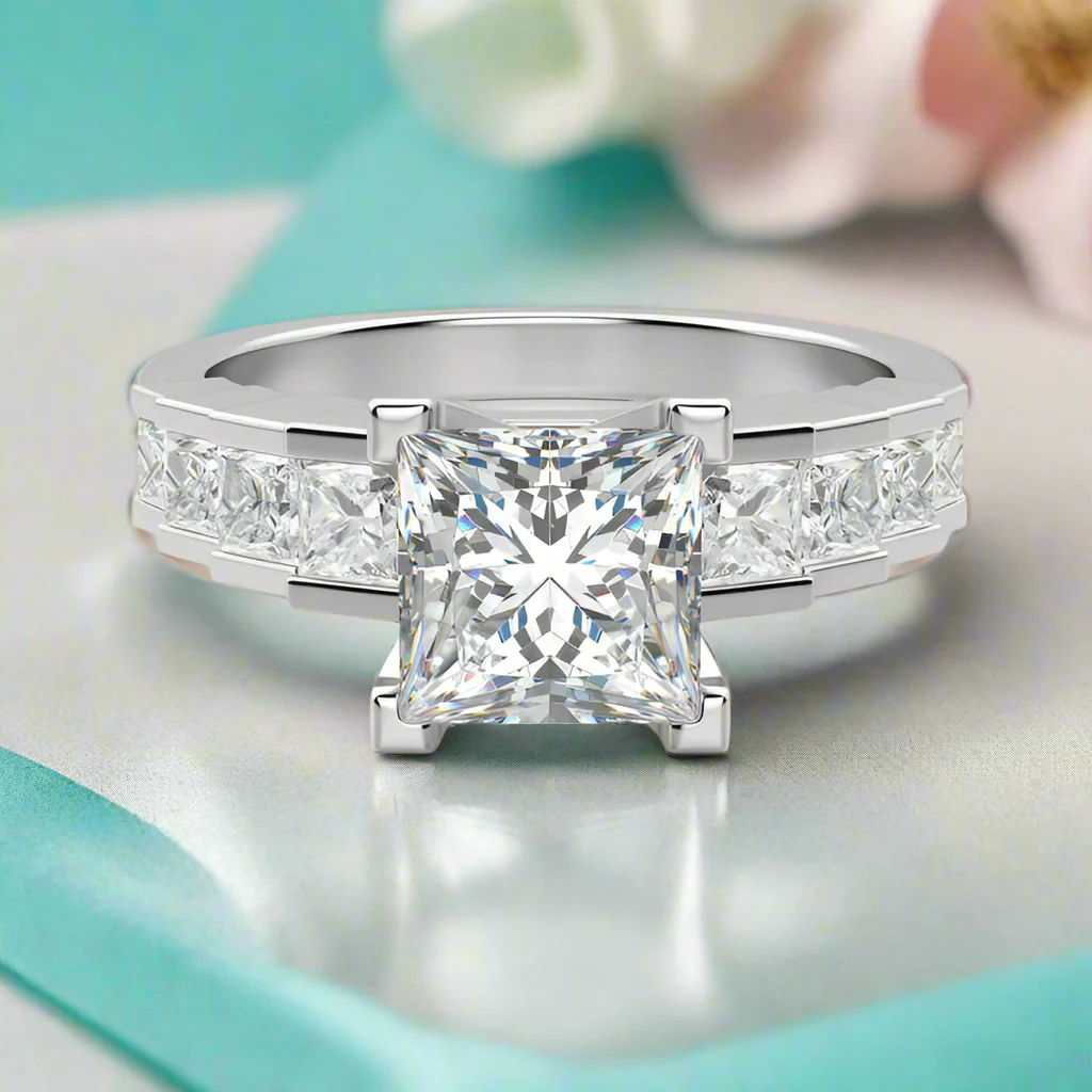 3.0 Ct Princess Cut Diamond Channel Setting Engagement Ring-Evani Naomi Jewelry