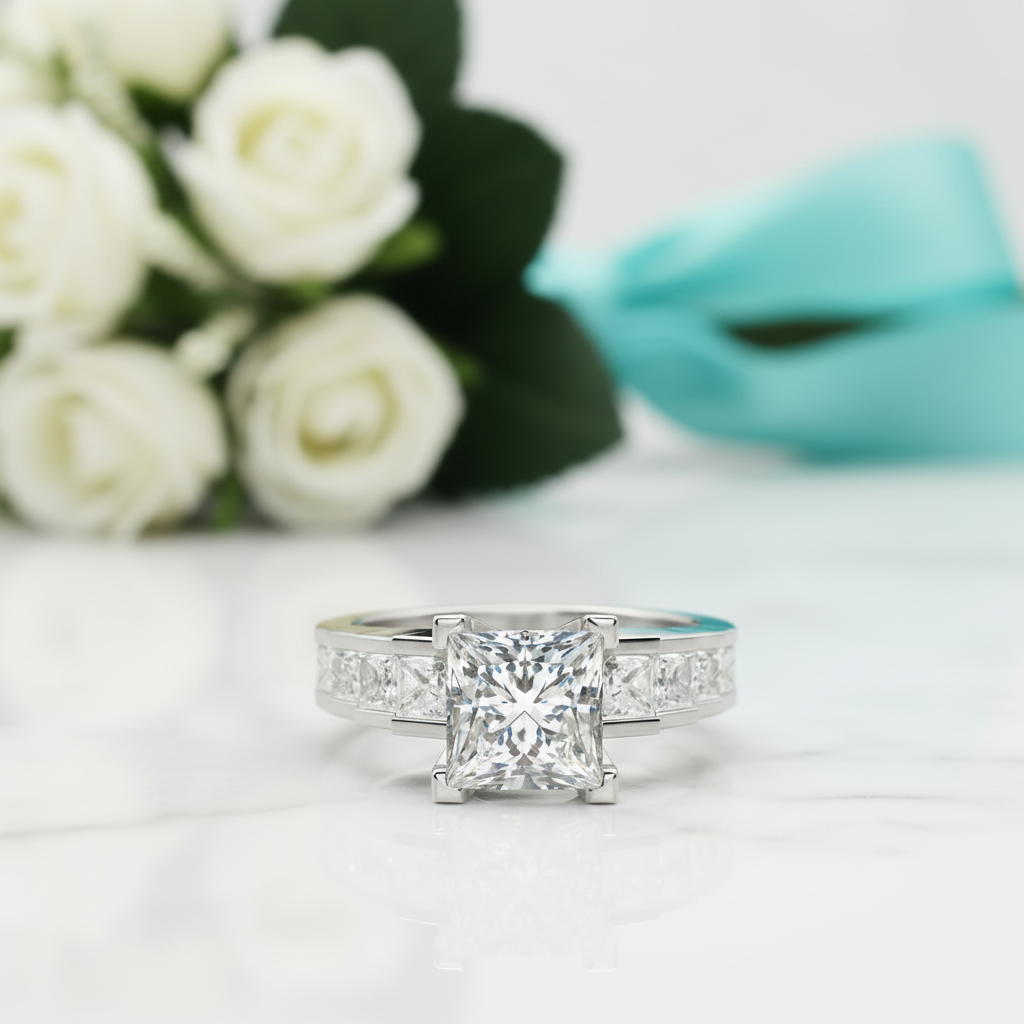 3.0 Ct Princess Cut Diamond Channel Setting Engagement Ring-Evani Jewelry