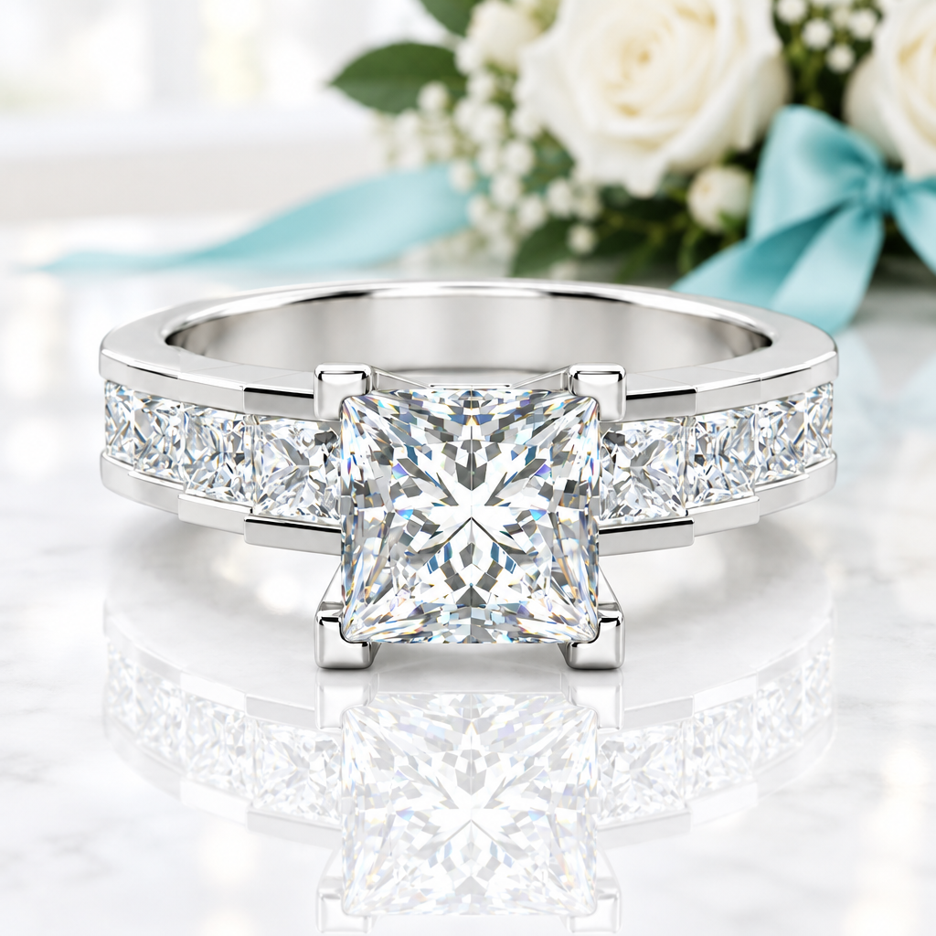 3.0 Ct Princess Cut Diamond Option Channel Setting Engagement Ring