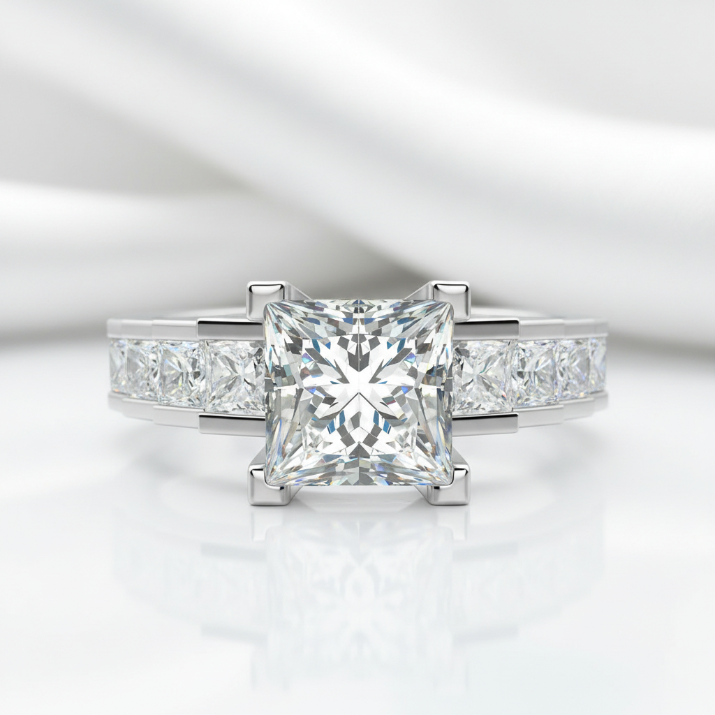 3.0 Ct Princess Cut Diamond Option Channel Setting Engagement Ring - Evani Naomi Jewelry