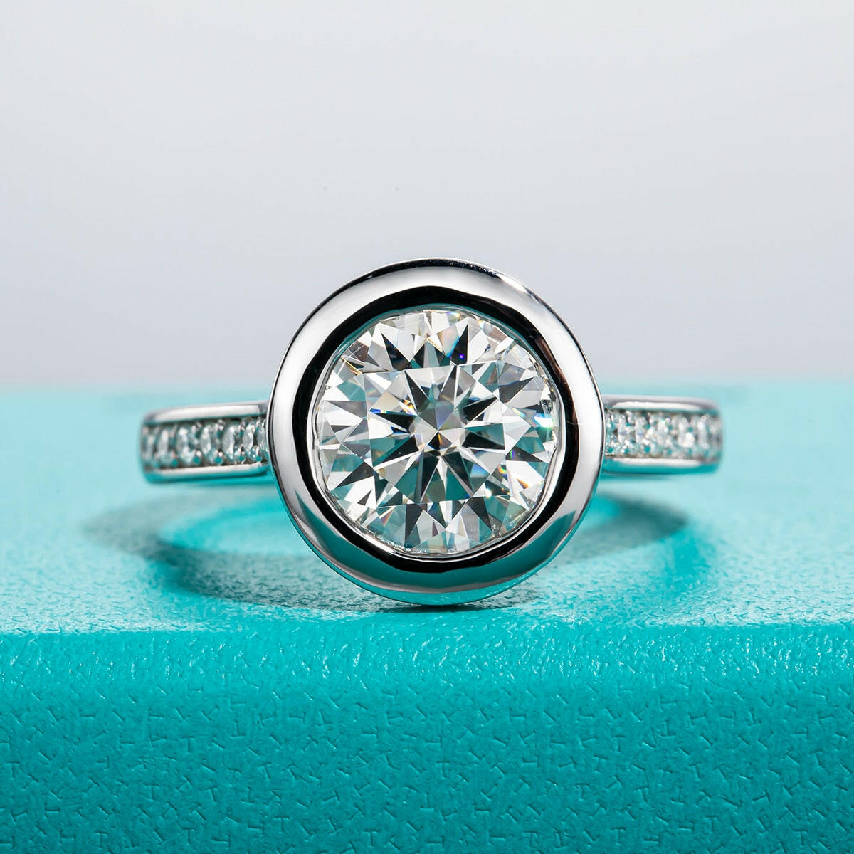 3.0 Ct Round Cut Diamond Bezel Engagement Ring-Evani Jewelry