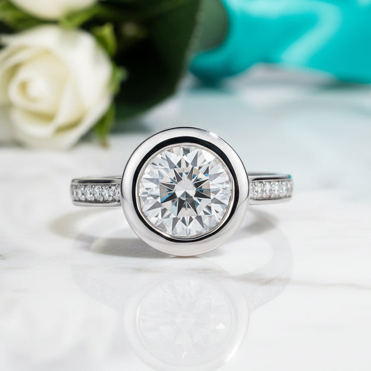 3.0 Ct Round Cut Diamond Bezel Engagement Ring-Evani Jewelry