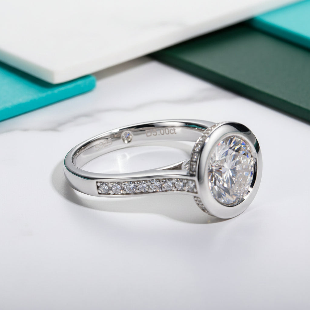 3.0 Ct Round Cut Diamond Bezel Engagement Ring-Evani Jewelry